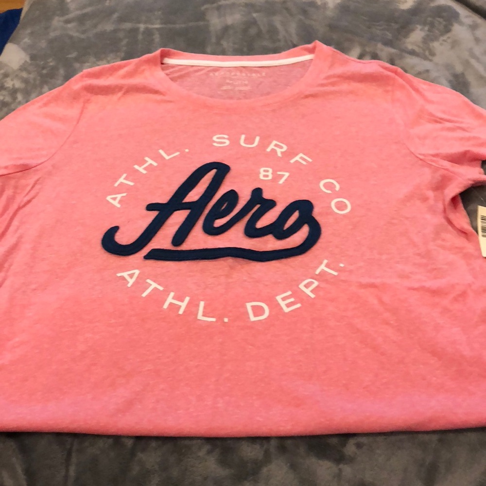 Aeropostale Heathered Coral Tee w/ Navy and White